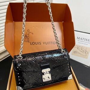 Louis Vuitton Black Shoulder Bag with Silver Accents